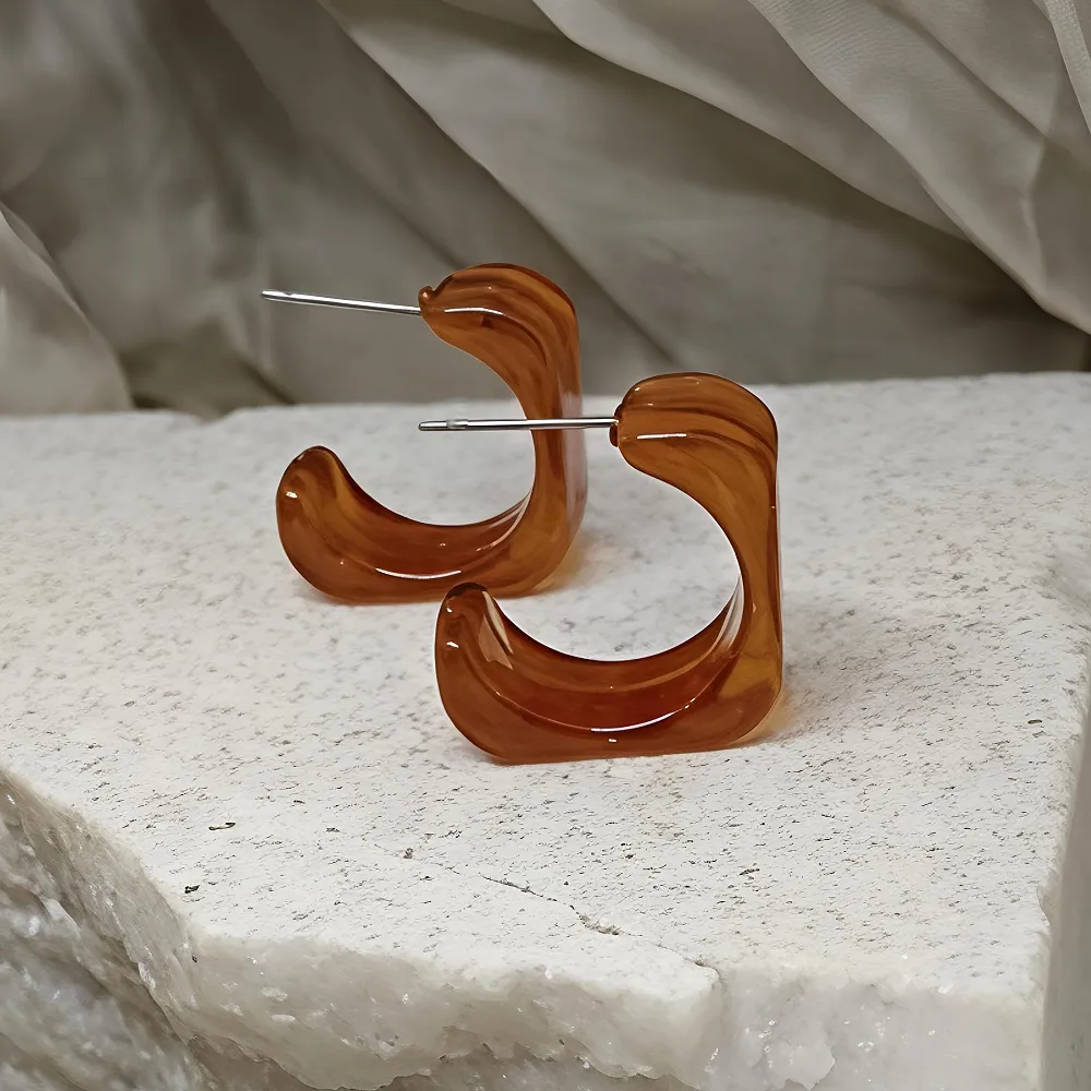 Ακρυλικά  tartaruga Σκουλαρίκια με Νερά  Ατσάλι